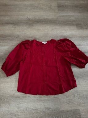 H&M Red Puff-Sleeve Button-Down Blouse